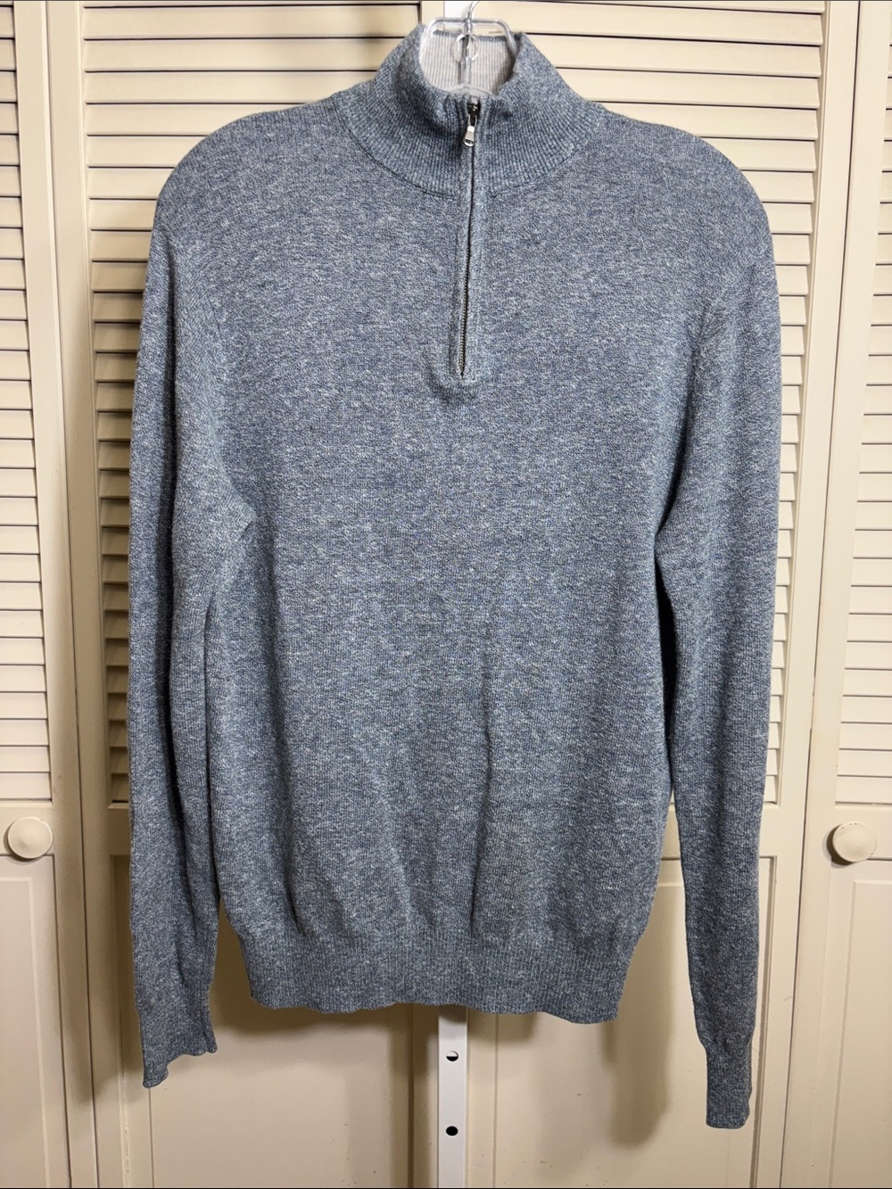 Faherty Men's Heather Blue Quarter-Zip Linen Blend Pullover Small